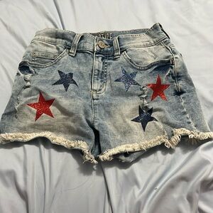 Justice red white and blue star Jean shorts